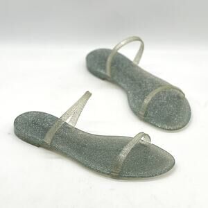 STUART WEITZMAN Sawyer Jelly Slide Sandals Womens 7 Silver Glitter Pool Vacation